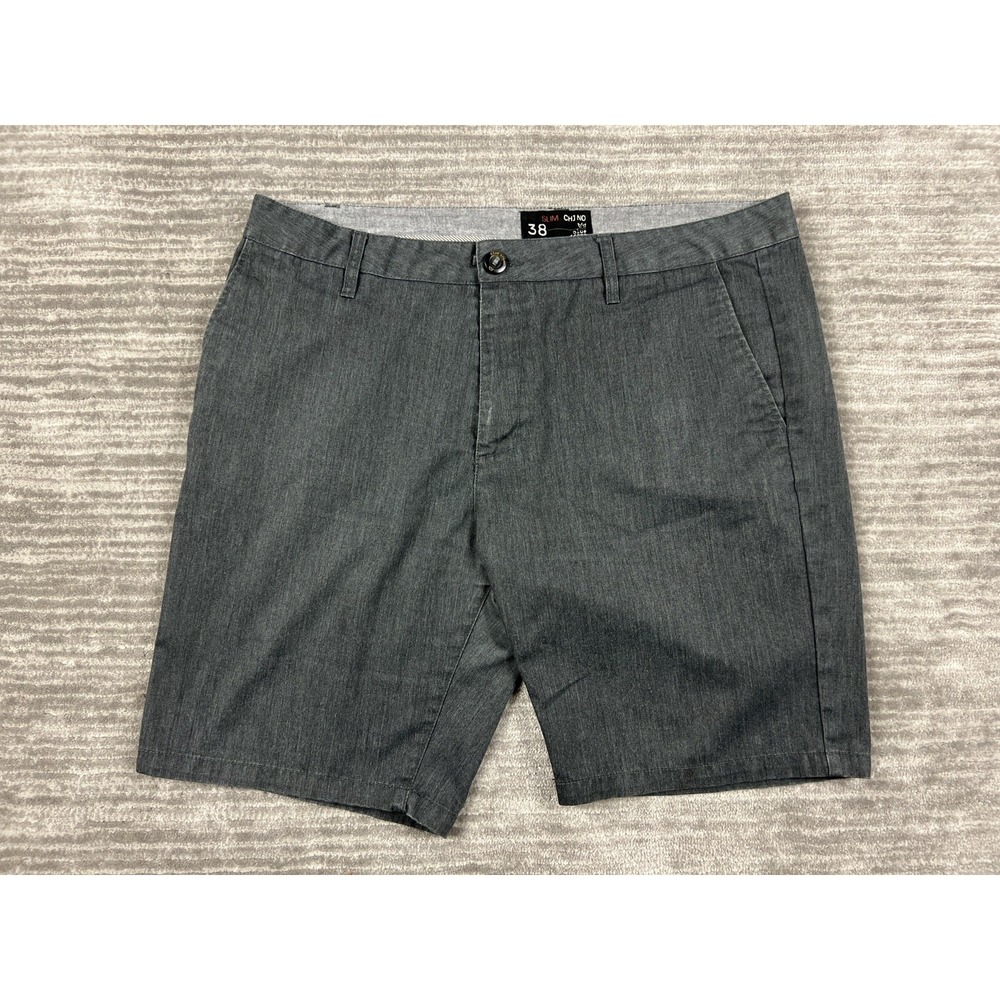 Blue Crown Chino Shorts Mens 38 Gray Slim Fit Heathered MCS829 Flat Front Casual